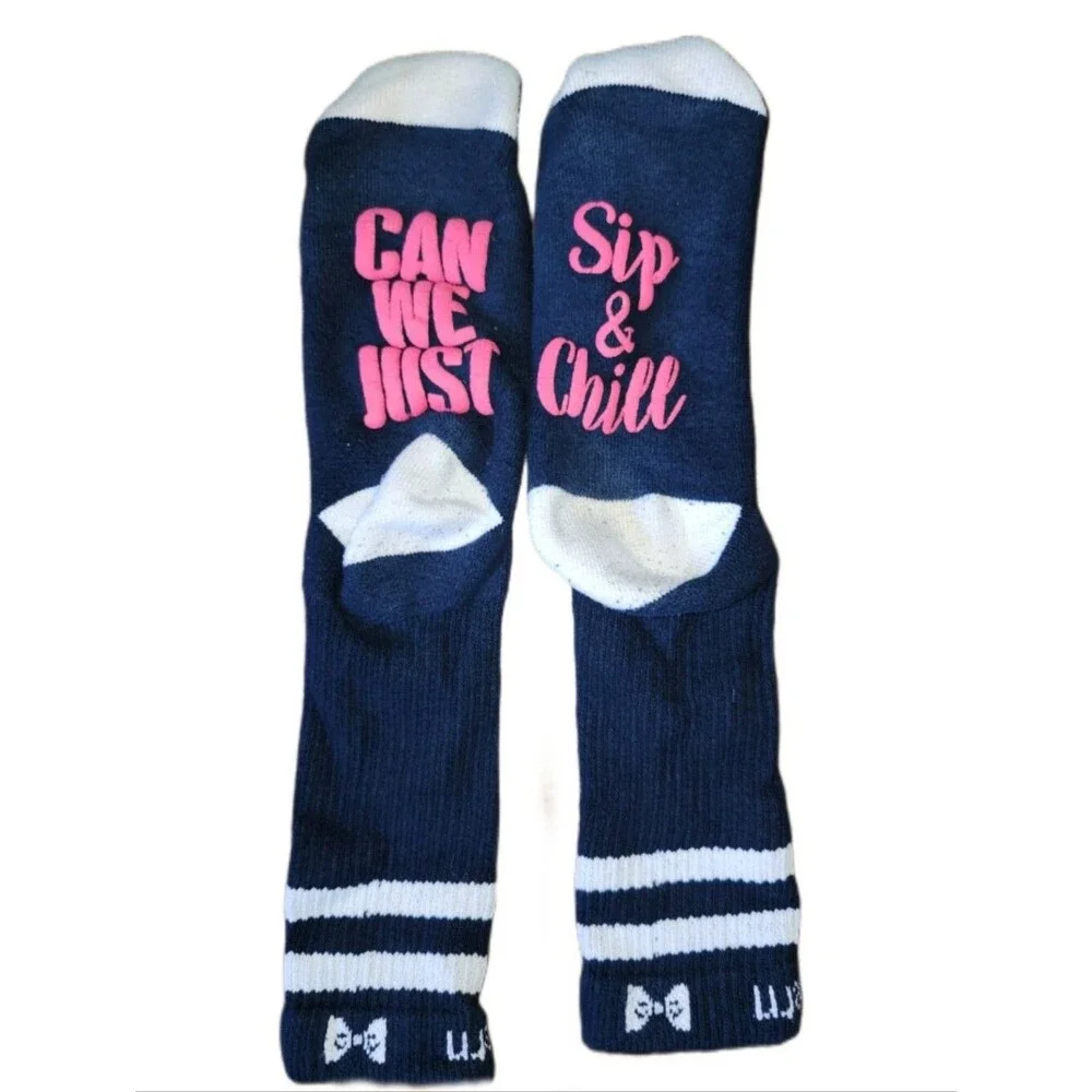 Simply Southern Navy Blue & White Tube Socks, CAN WE JUST SIP & CHILL